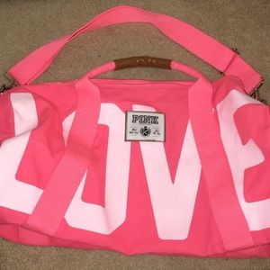Pink duffel bag